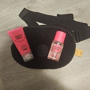 PINK Victoria's Secret Black Sherpa Belt Bag..Brand New